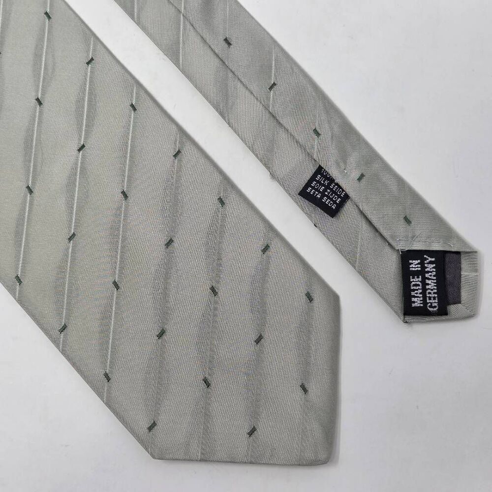 GEORG ROTH GERMANY SILK TIE GRAY GREEN SHEER STRIPE LUXURY 3.5" X 56"